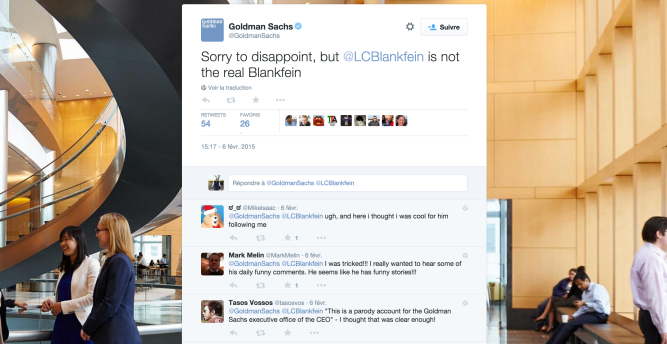 Compte Twitter officiel de Goldman Sachs